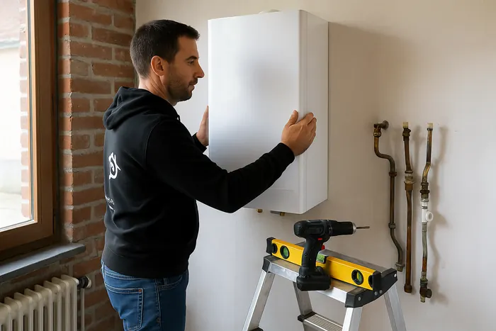 Pose d'une nouvelle chaudière murale à condensation par Rimas Services