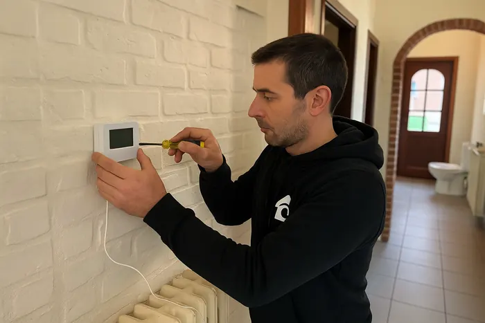 Pose d'un thermostat d'ambiance par un chauffagiste Rimas