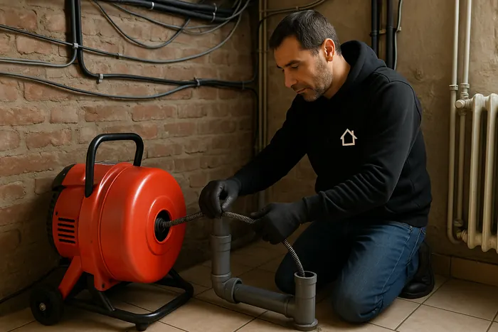 Débouchage d'une canalisation au furet électrique en cave