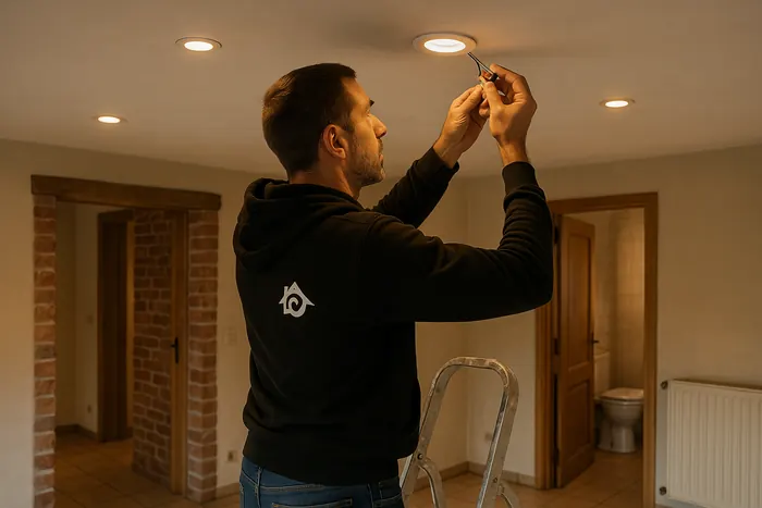 Installation de spots LED encastrés au plafond par Rimas Services
