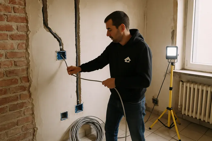 Nouvelle installation électrique en cours dans une maison en rénovation