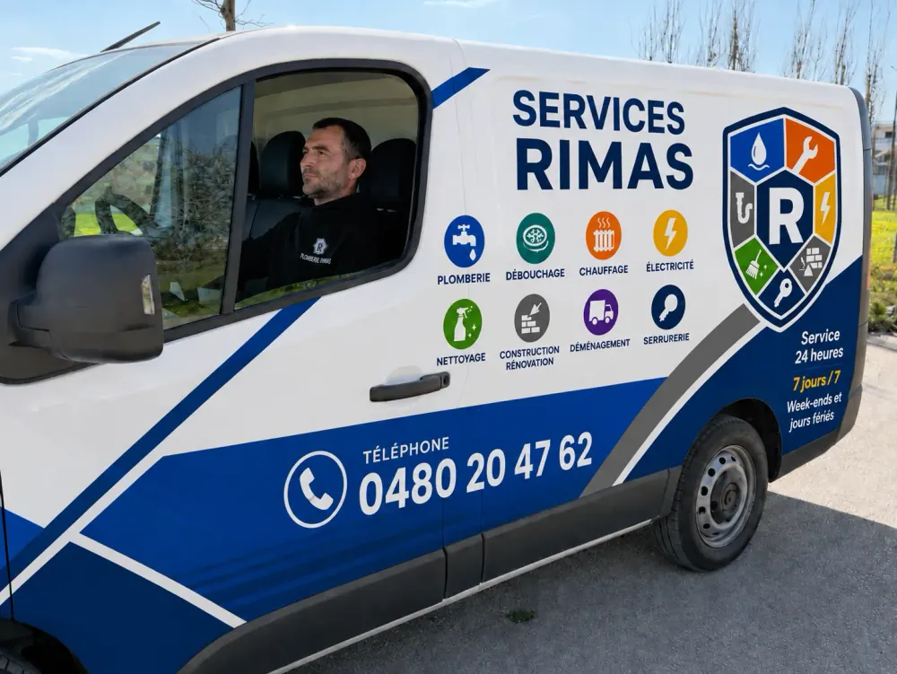 Technicien Rimas Services au volant de la camionnette d'intervention